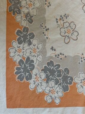 Vintage 1950 - 60’s Floral Tablecloth in Orange, Gray & White